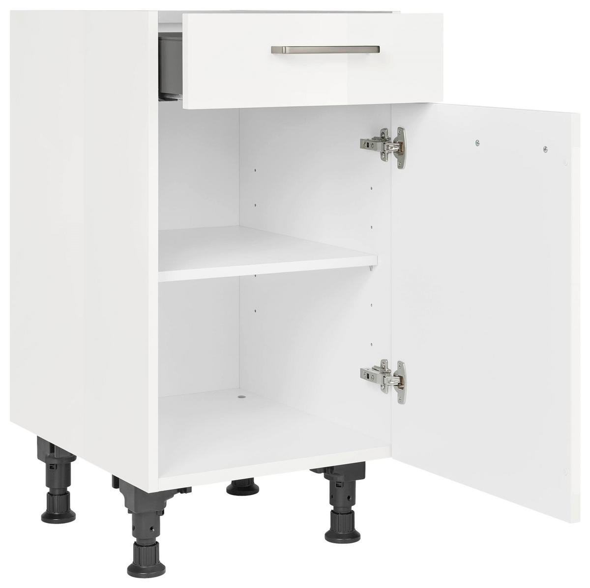 SCHUBKASTENUNTERSCHRANK 45/87/56 cm  in Weiß Hochglanz  - Edelstahlfarben/Weiß Hochglanz, MODERN, Holzwerkstoff/Metall (45/87/56cm) - Nobilia