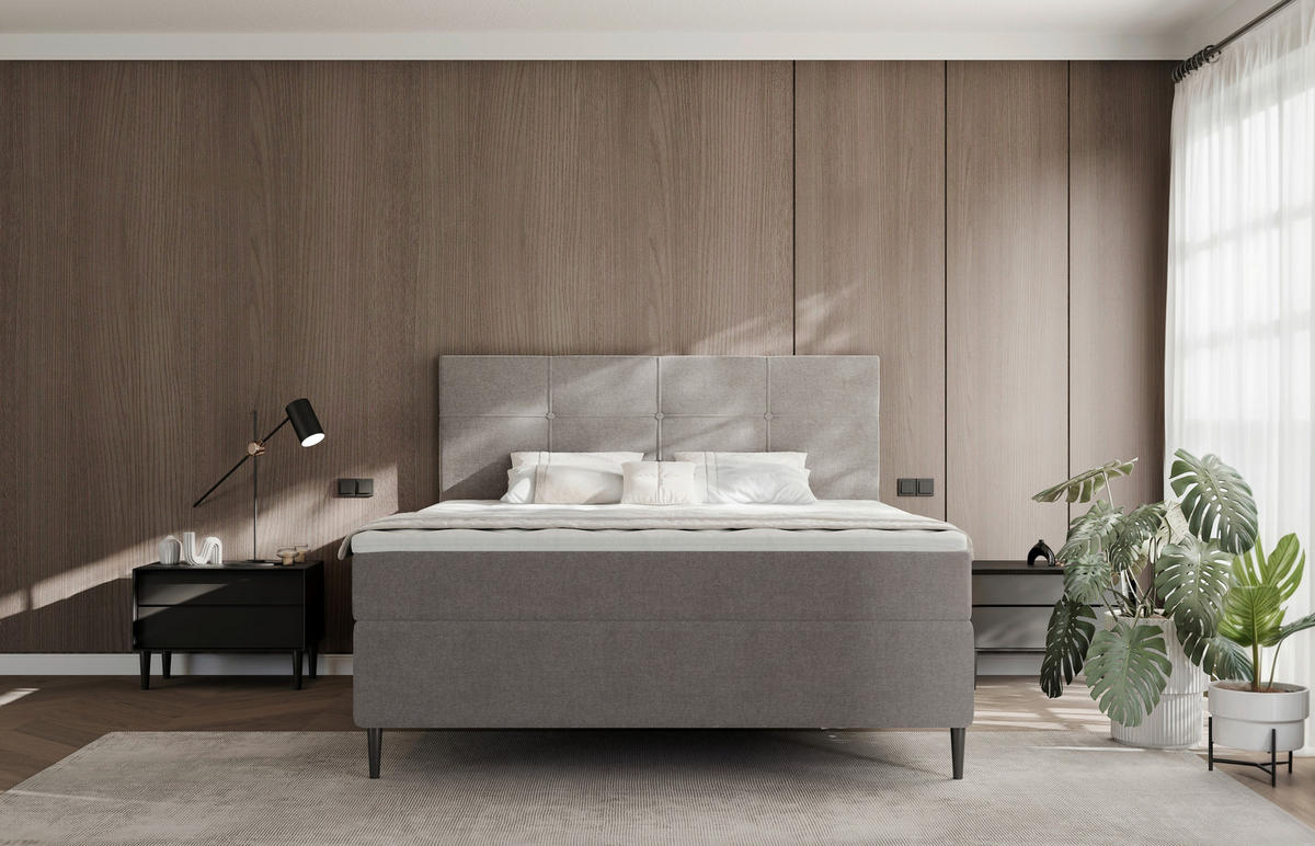 BOXBETT 180/200 cm,  in Grau, H3 + H3 = fest  - Schwarz/Grau, KONVENTIONELL, Holz/Textil (180/200cm) - Welnova