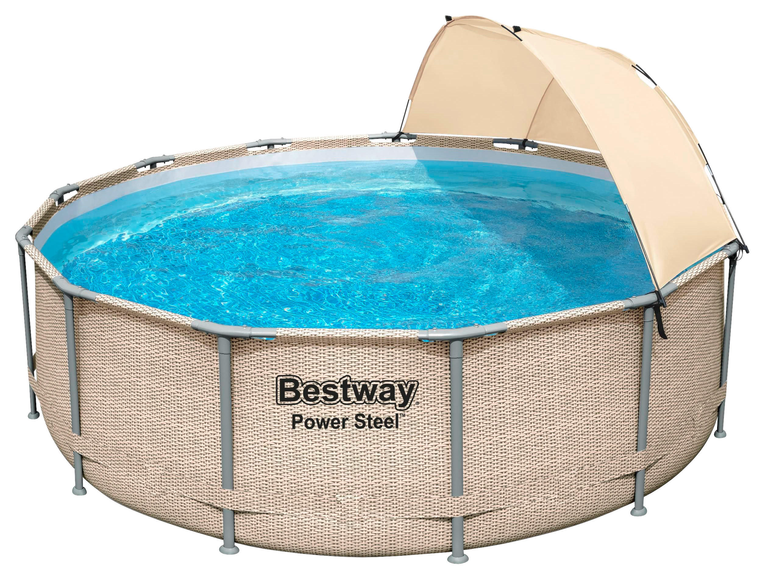 POOL SET POWER STEEL 5614V 396/107 cm  - Beige/Weiß, Basics, Kunststoff/Metall (396/107cm) - Bestway