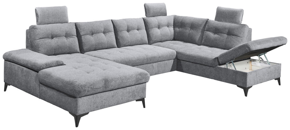 WOHNLANDSCHAFT Grau Webstoff  - Schwarz/Grau, KONVENTIONELL, Kunststoff/Textil (170/324/218cm) - Carryhome