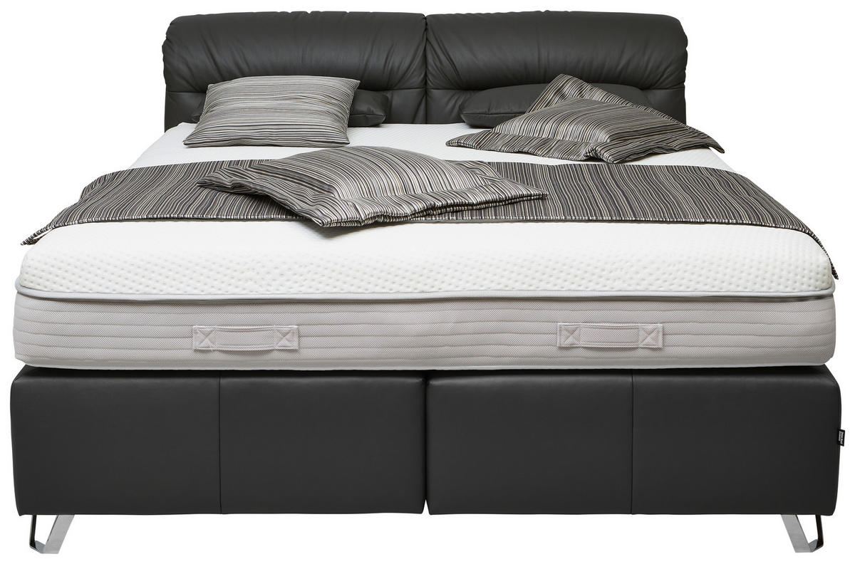 POSTELJA BOXSPRING 180 cm   x 200 cm  , usnje črna  - barve kroma/črna, Design, usnje (180/200cm) - Dieter Knoll
