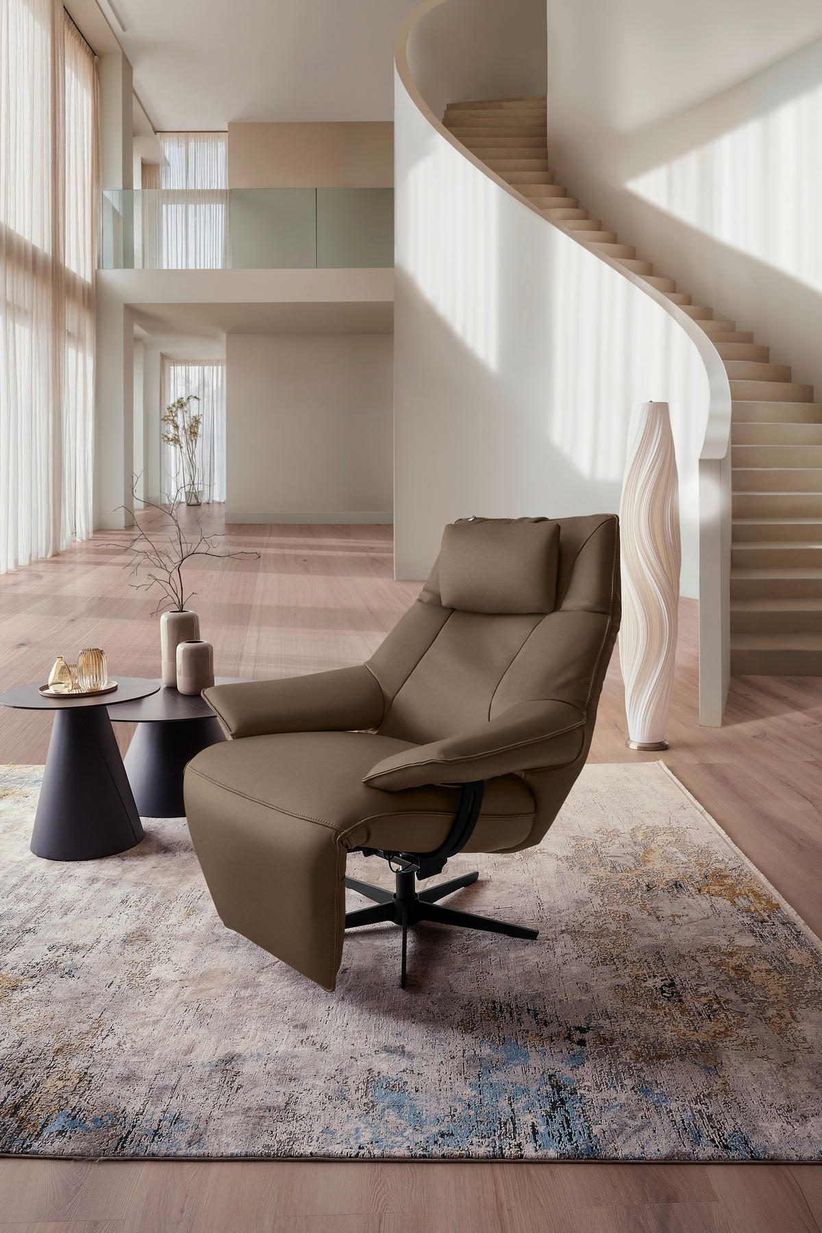RELAXSESSEL Leder Taupe  - Taupe/Schwarz, Design, Leder/Metall (92/79/82cm) - Dieter Knoll