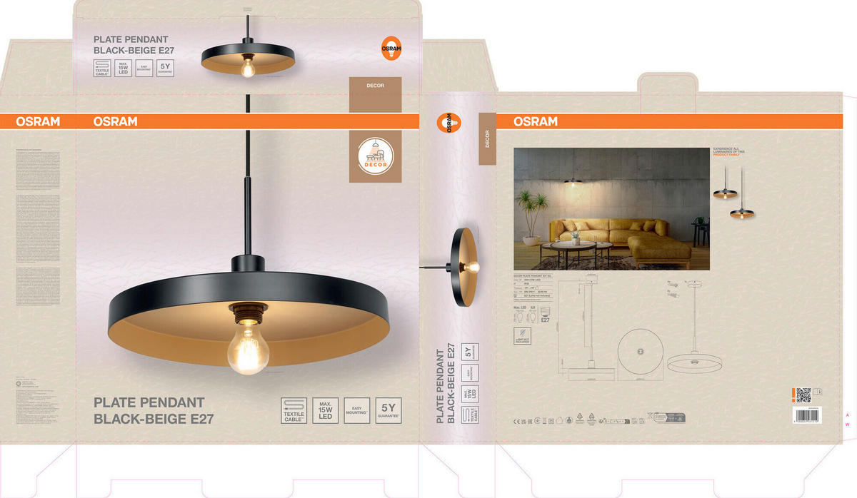 HÄNGELEUCHTE 40/127 cm   - Beige/Schwarz, Basics, Metall (40/127cm) - Osram