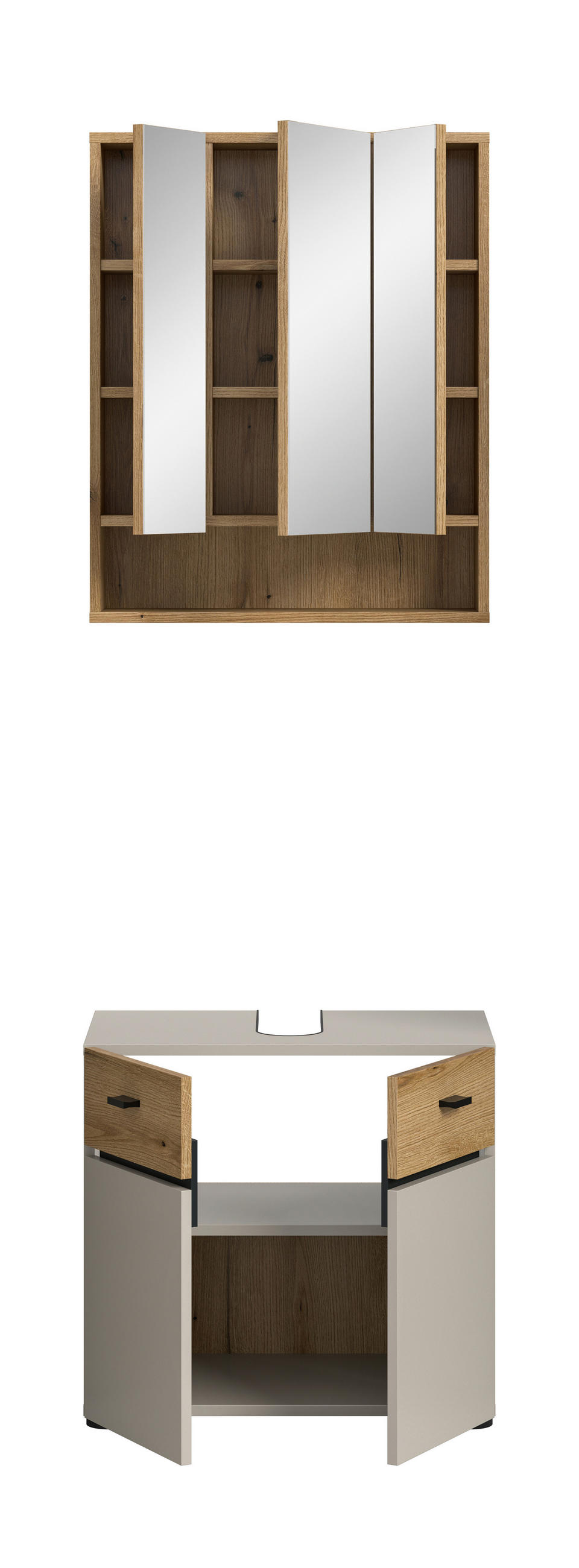 BADEZIMMER 2-teilig  in 60 cm  - Kaschmir/Eichefarben, Trend, Glas/Holzwerkstoff (60cm) - MID.YOU