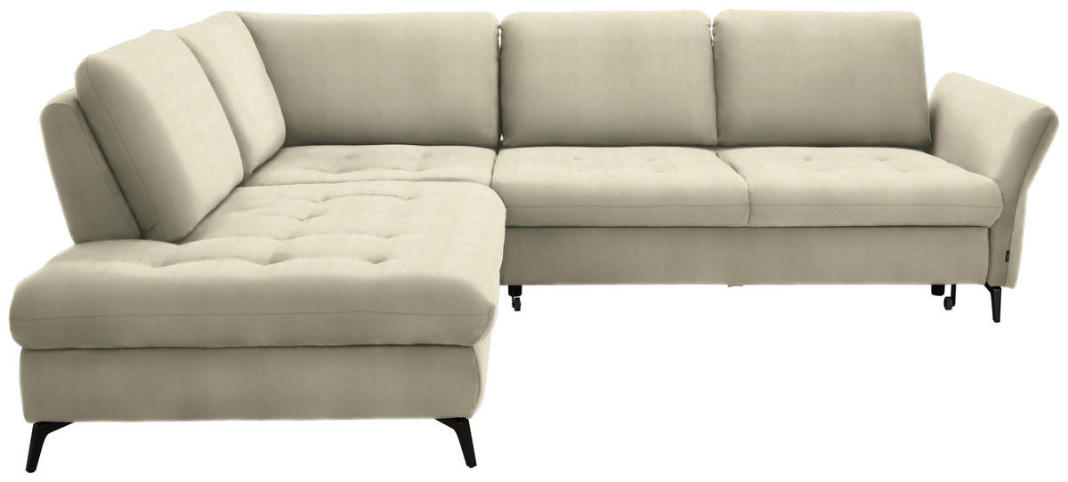 ECKSOFA Creme Flachgewebe  - Creme/Schwarz, Natur, Textil/Metall (233/288cm) - Valnatura