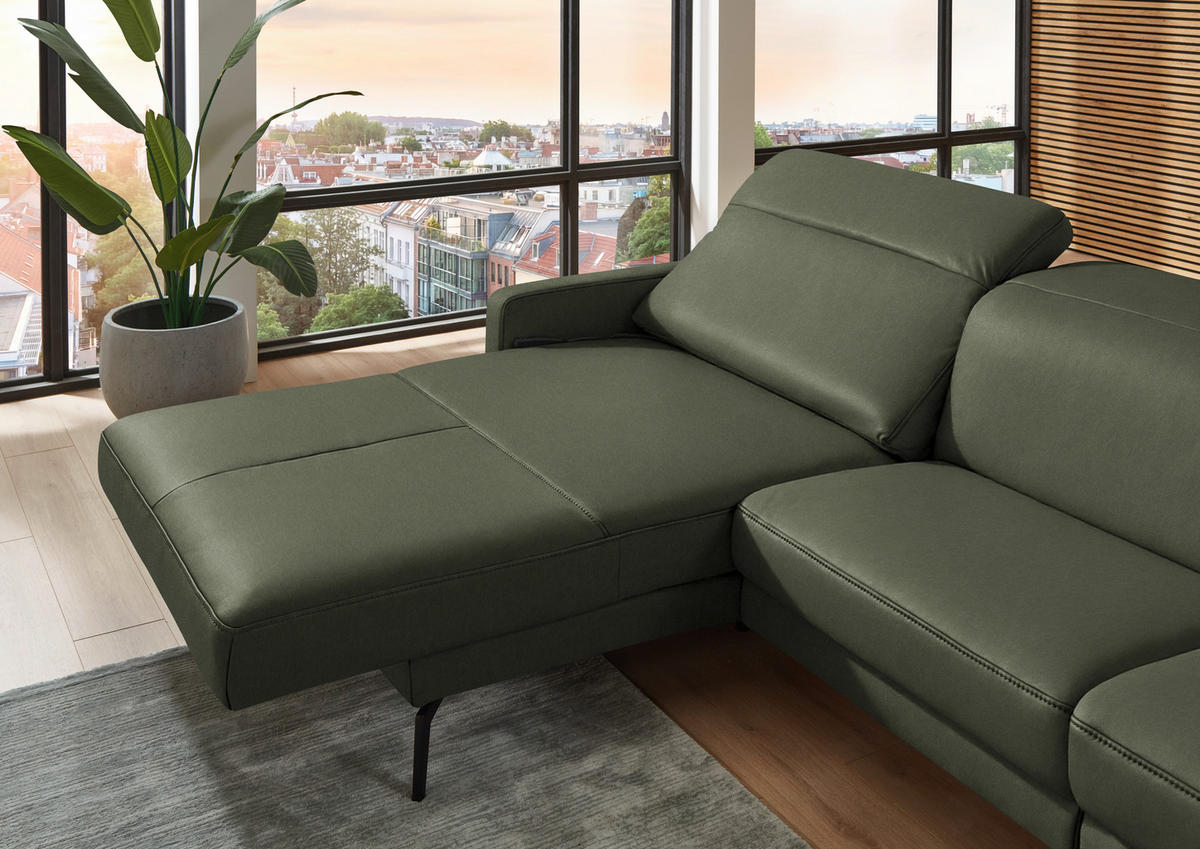 ECKSOFA  Echtleder Graugrün  - Schwarz/Graugrün, Design, Leder/Metall (179/323cm) - Dieter Knoll