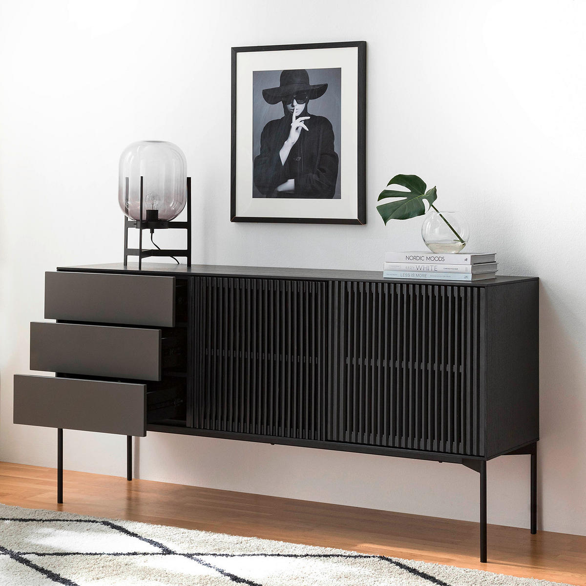 SIDEBOARD antracit, svart  160/82/45 cm  - svart/antracit, Design, metall/trämaterial (160/82/45cm) - home24