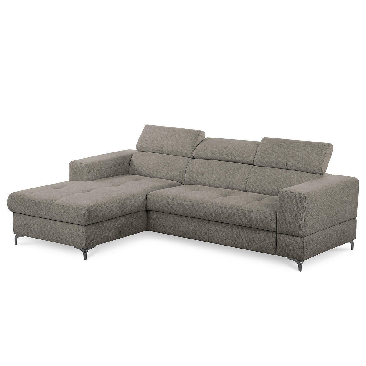 ECKSOFA TORINO Graphitfarben Chenille Bettkasten, Kopfteilverstellung  - Schwarzchrom/Graphitfarben, Design, Textil/Metall (173/247cm) - Livetastic