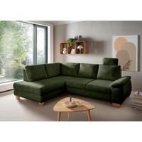 ECKSCHLAFSOFA Positano  mit Liegefunktion, Rücken echt, Armteil rechts Struktur Dunkelgrün  - Wildeiche/Dunkelgrün, MODERN, Holz/Textil (206/265cm) - Livetastic