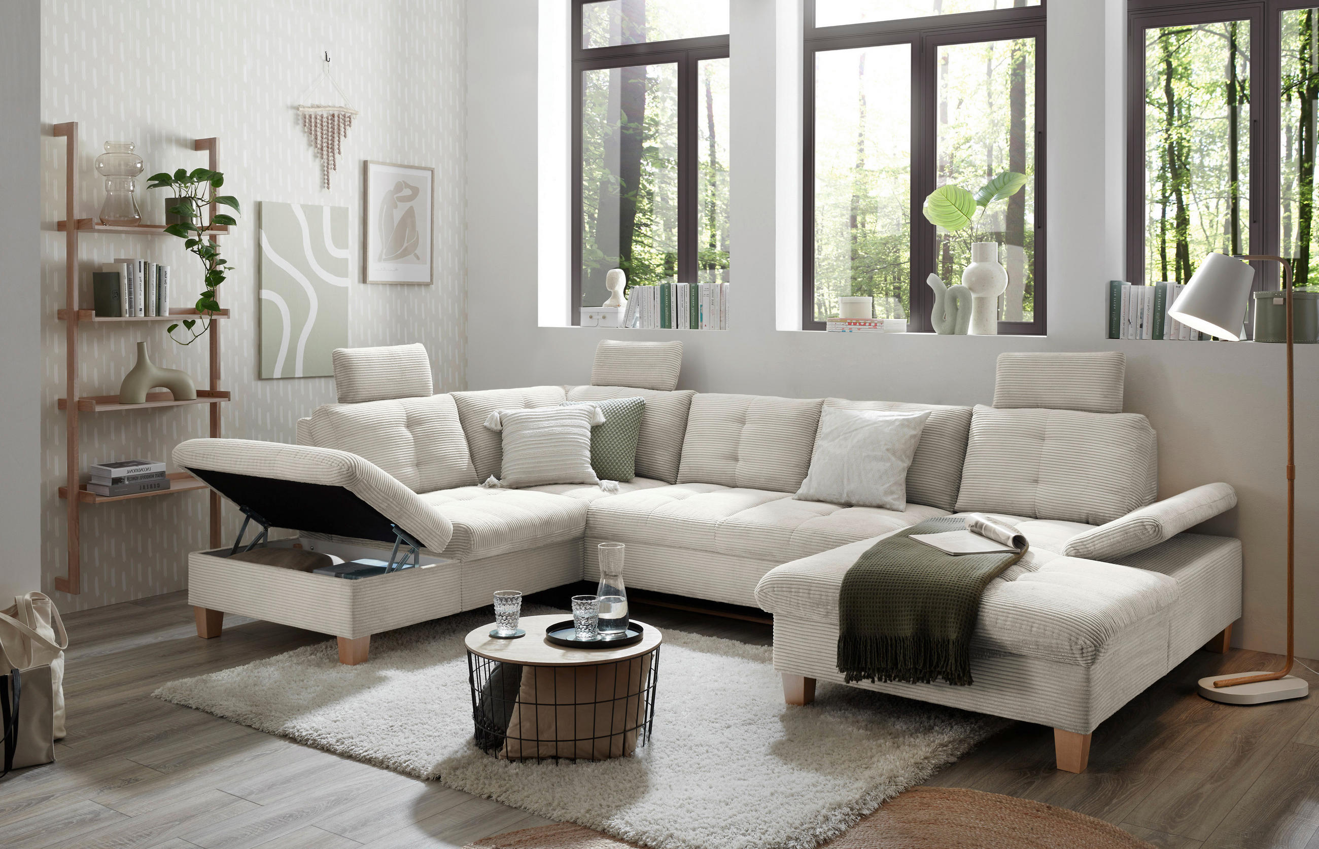 WOHNLANDSCHAFT Beige Cord  - Eichefarben/Beige, KONVENTIONELL, Holz/Textil (220/324/170cm) - MID.YOU