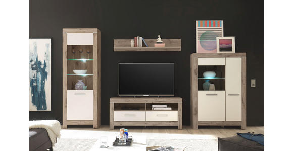 WOHNWAND  in Weiß, Eichefarben  325/197/45 cm  - Eichefarben/Silberfarben, Design, Glas/Holzwerkstoff (325/197/45cm) - Carryhome