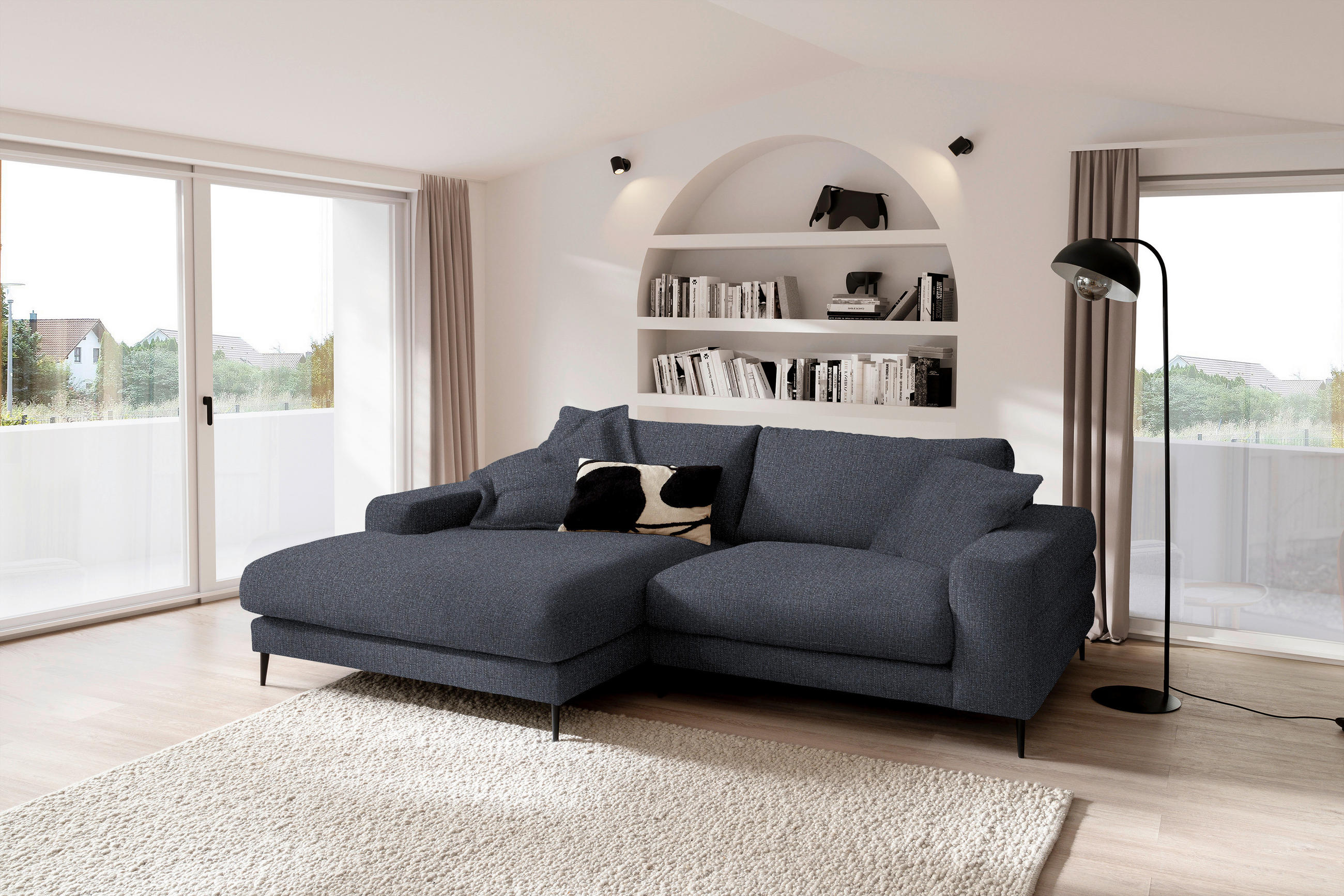 ECKSOFA in Flachgewebe Dunkelgrau  - Dunkelgrau/Schwarz, Design, Textil/Metall (177/253cm) - Dieter Knoll
