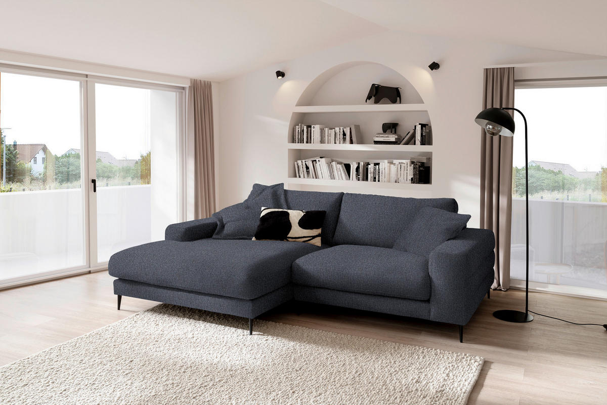 ECKSOFA in Flachgewebe Dunkelgrau  - Dunkelgrau/Schwarz, Design, Textil/Metall (177/253cm) - Dieter Knoll