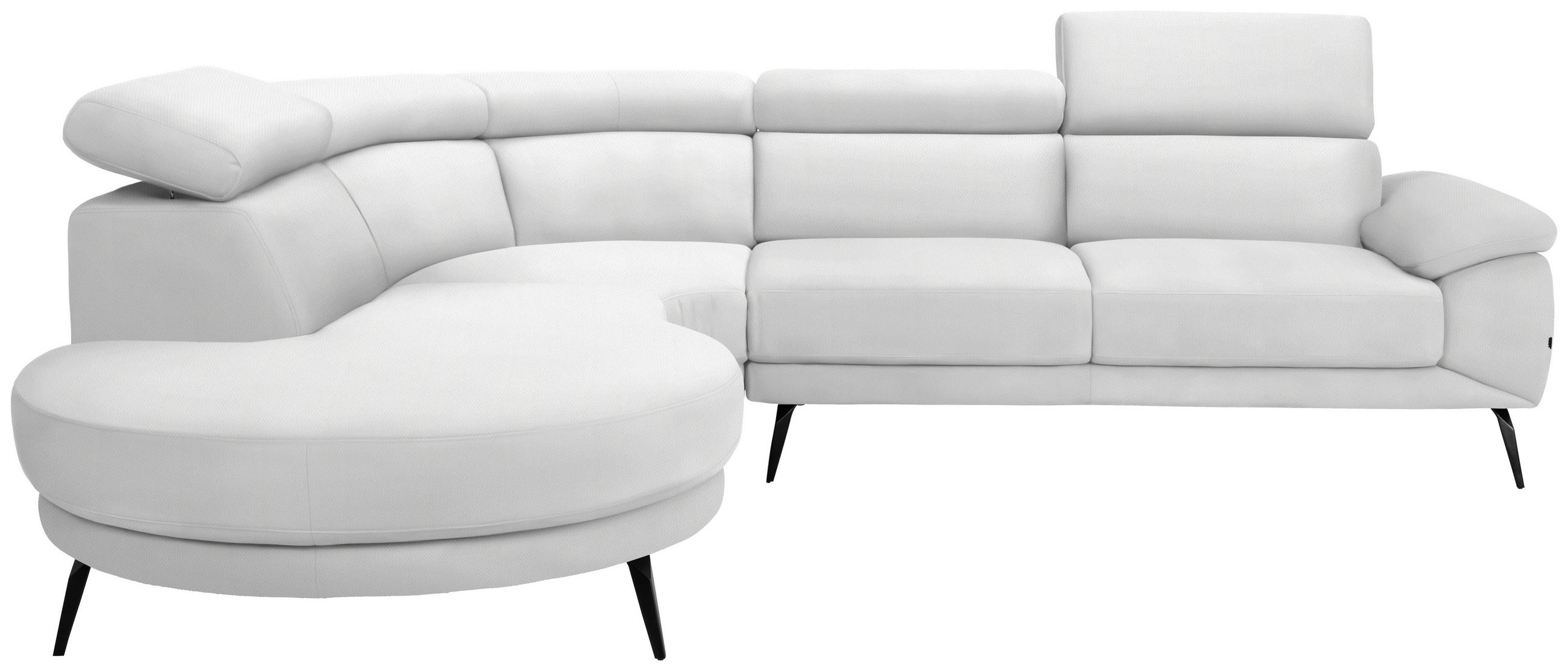 ECKSOFA in Velours Weiß  264/299 cm  - Schwarz/Weiß, Design, Textil/Metall (264/299cm) - Novel