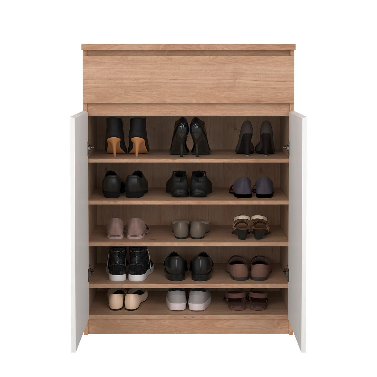 SCHUHSCHRANK Weiß, Eichefarben  - Eichefarben/Weiß, Design, Holzwerkstoff (80,4/111,3/40cm) - Livetastic