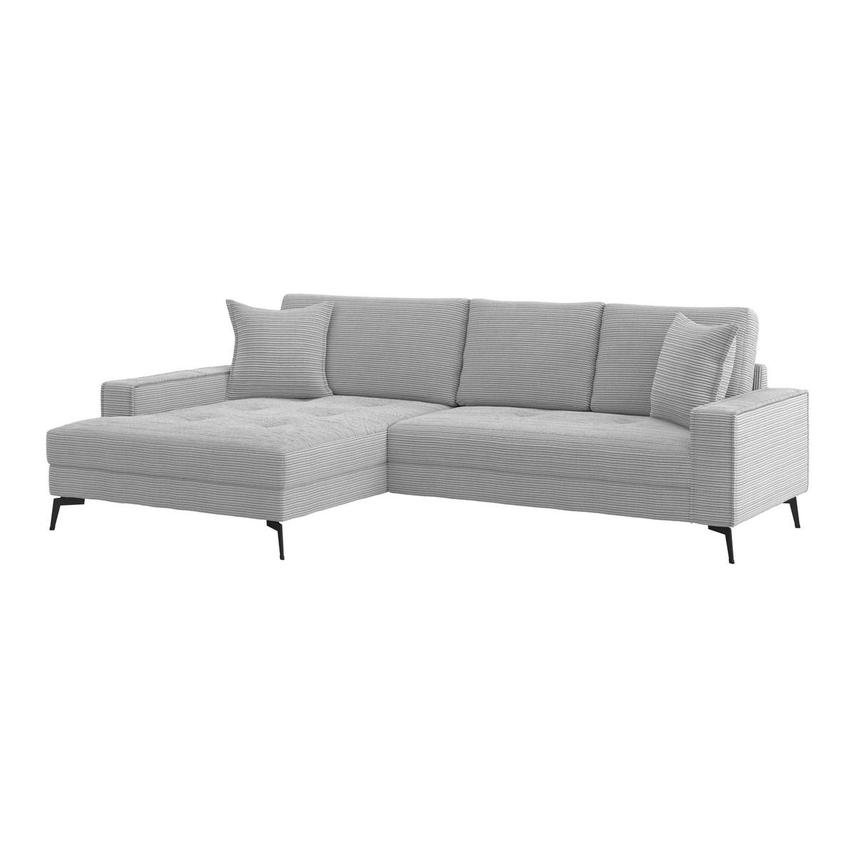 ECKSOFA ZERO Hellgrau Cord Zierkissen, Rückenkissen  - Hellgrau/Schwarz, Trend, Textil/Metall (173/286cm) - Livetastic