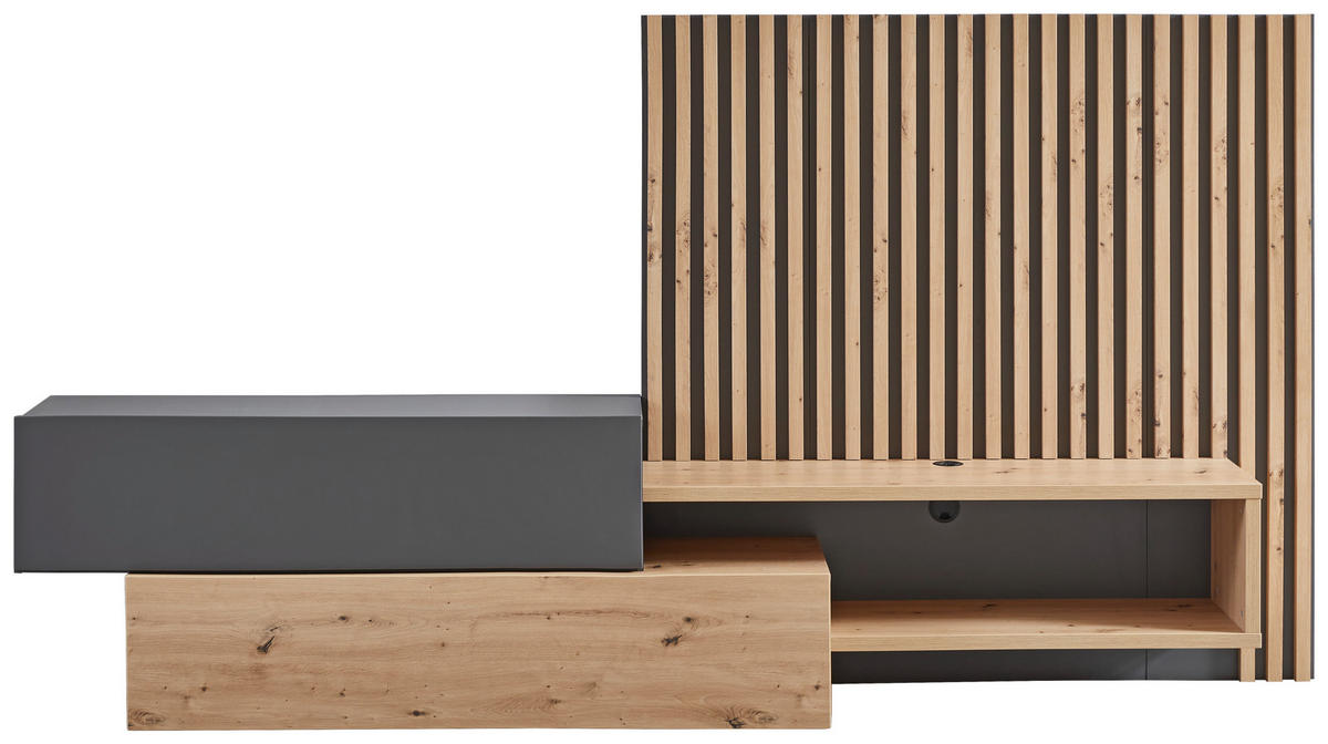 WOHNWAND  in Grau, Eiche Artisan 288,5/152,5/42,5 cm  - Eiche Artisan/Grau, Modern, Holzwerkstoff (288,5/152,5/42,5cm) - Carryhome