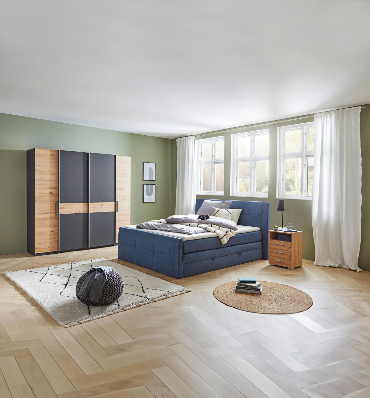 BOXSPRINGBETT 180/200 cm,  in Blau, Bettkasten, Topper, Matratzen, H3 + H3 = fest  - Blau/Schwarz, KONVENTIONELL, Kunststoff/Textil (180/200cm) - Boxxx