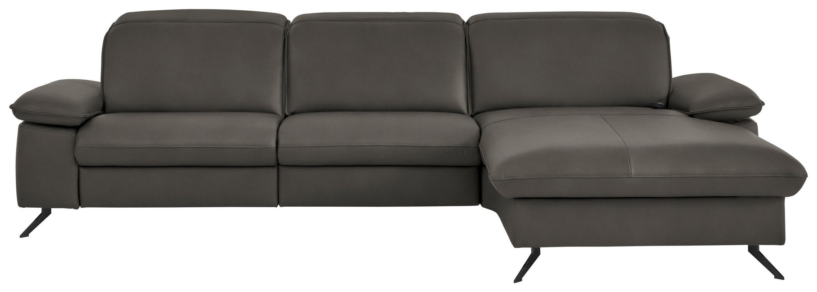 ECKSOFA  Echtleder Taupe  - Taupe/Schwarz, Design, Leder/Metall (307/169cm) - Beldomo Premium
