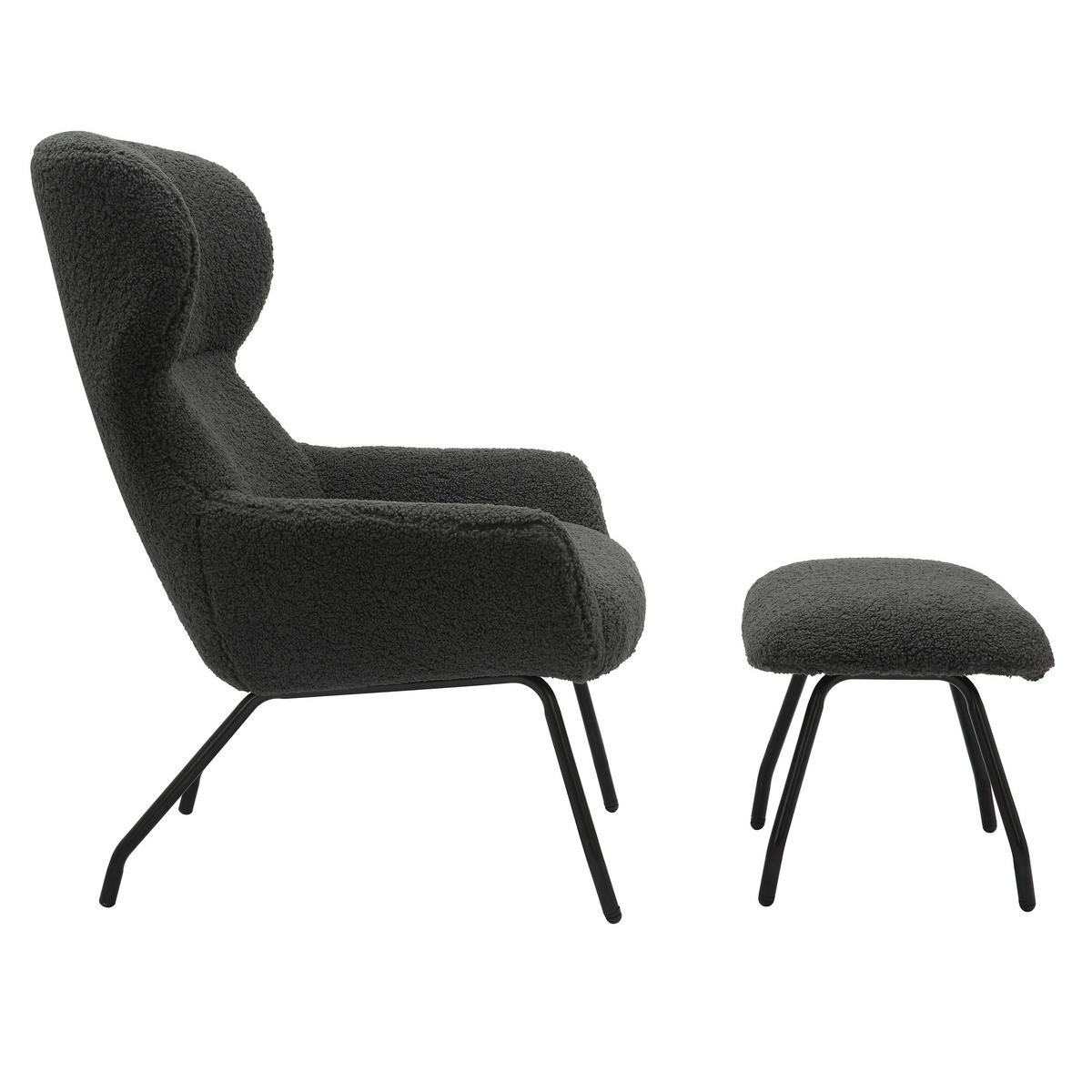 SESSELSET in Teddystoff Anthrazit  - Anthrazit/Schwarz, MODERN, Textil/Metall (79/103/82cm) - Livetastic