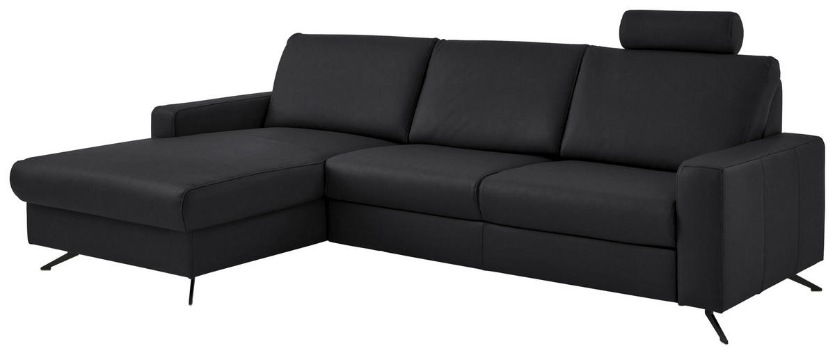 ECKSOFA in Echtleder Anthrazit  - Anthrazit/Schwarz, Design, Leder/Metall (165/267cm) - Beldomo Premium