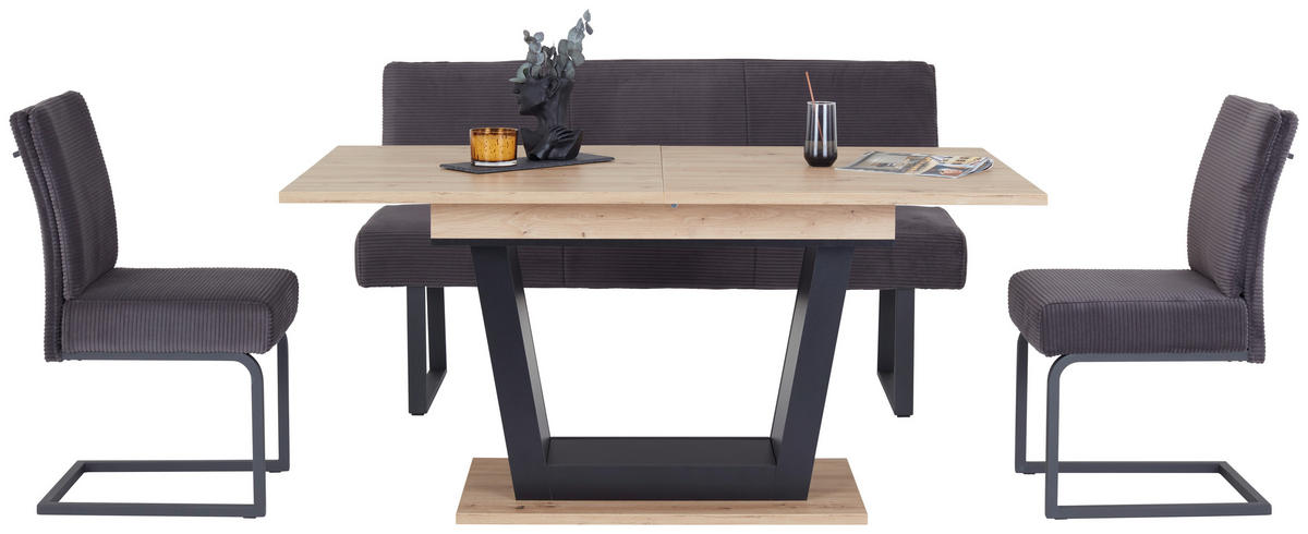 AUSZIEHTISCH Schwarz, Eiche Artisan rechteckig  ausziehbar  - Schwarz/Eiche Artisan, KONVENTIONELL, Holzwerkstoff (160-200/90/77,3cm) - home24