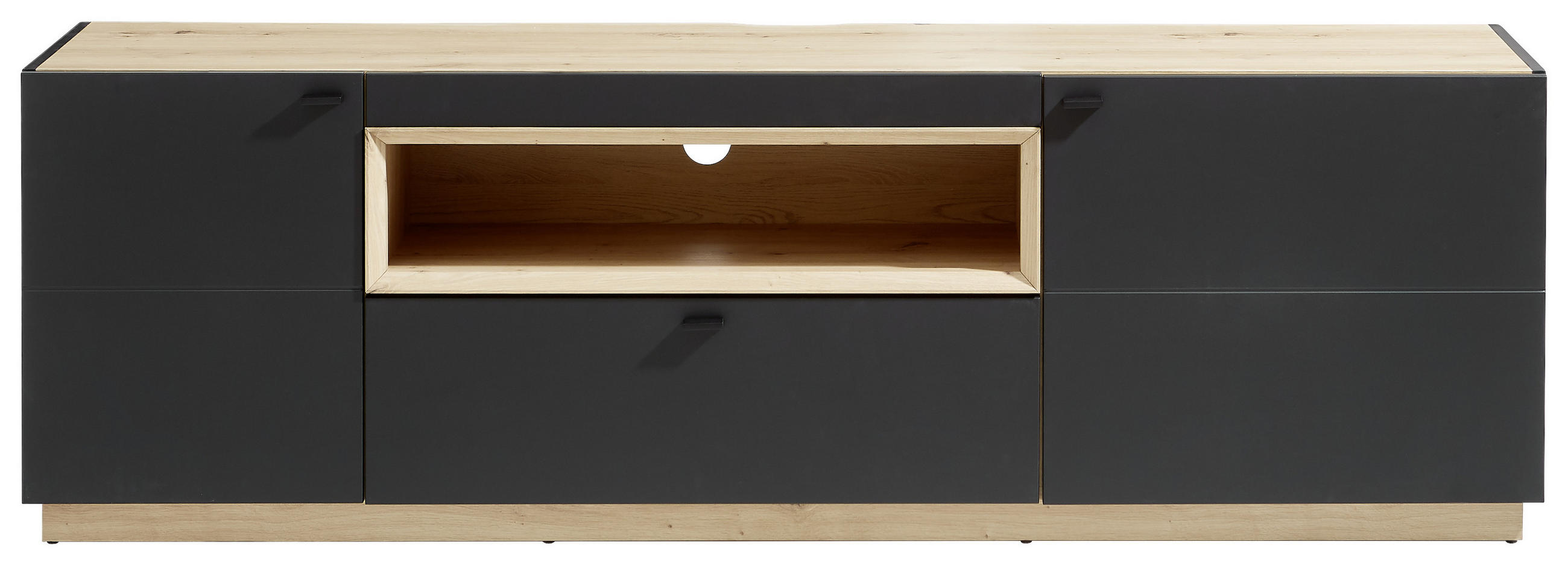 LOWBOARD Schwarz, Eichefarben - Eichefarben/Schwarz, Design, Holzwerkstoff/Kunststoff (180/56,4/41,5cm) - Xora