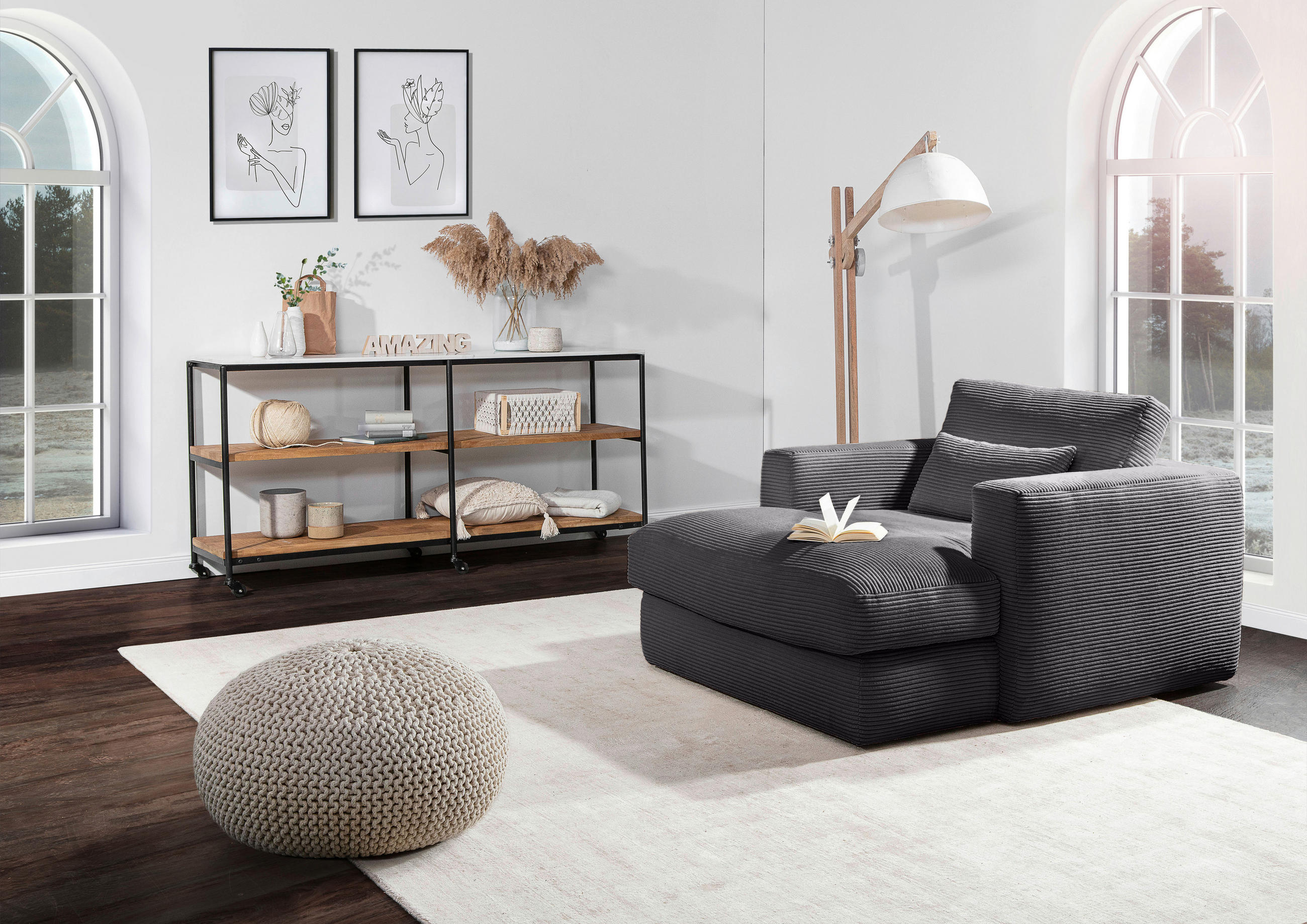 XXL-SESSEL Cord Anthrazit    - Anthrazit/Schwarz, ROMANTIK / LANDHAUS, Kunststoff/Textil (120/67/140cm) - Landscape