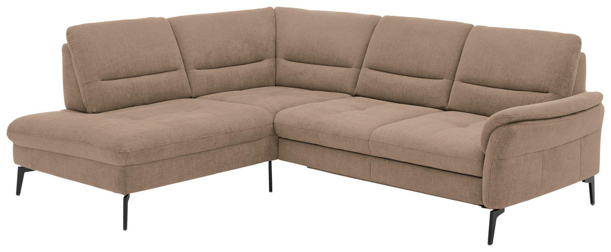 ECKSOFA in Webstoff Hellbraun  - Hellbraun/Schwarz, Design, Textil/Metall (206/256cm) - Beldomo System