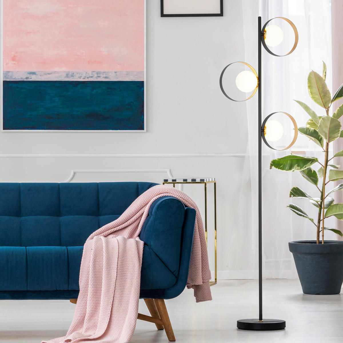 STOJEČA SVETILKA  Orbital   39/23/149 cm          - zlate barve/črna, Design, kovina/steklo (39/23/149cm)