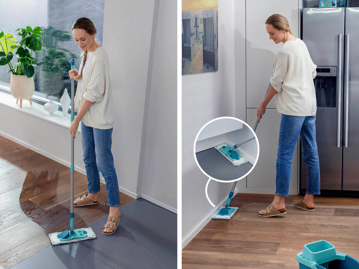 ČISTILEC TAL - turkizna/bela, Basics, umetna masa/tekstil (33/148cm) - Leifheit