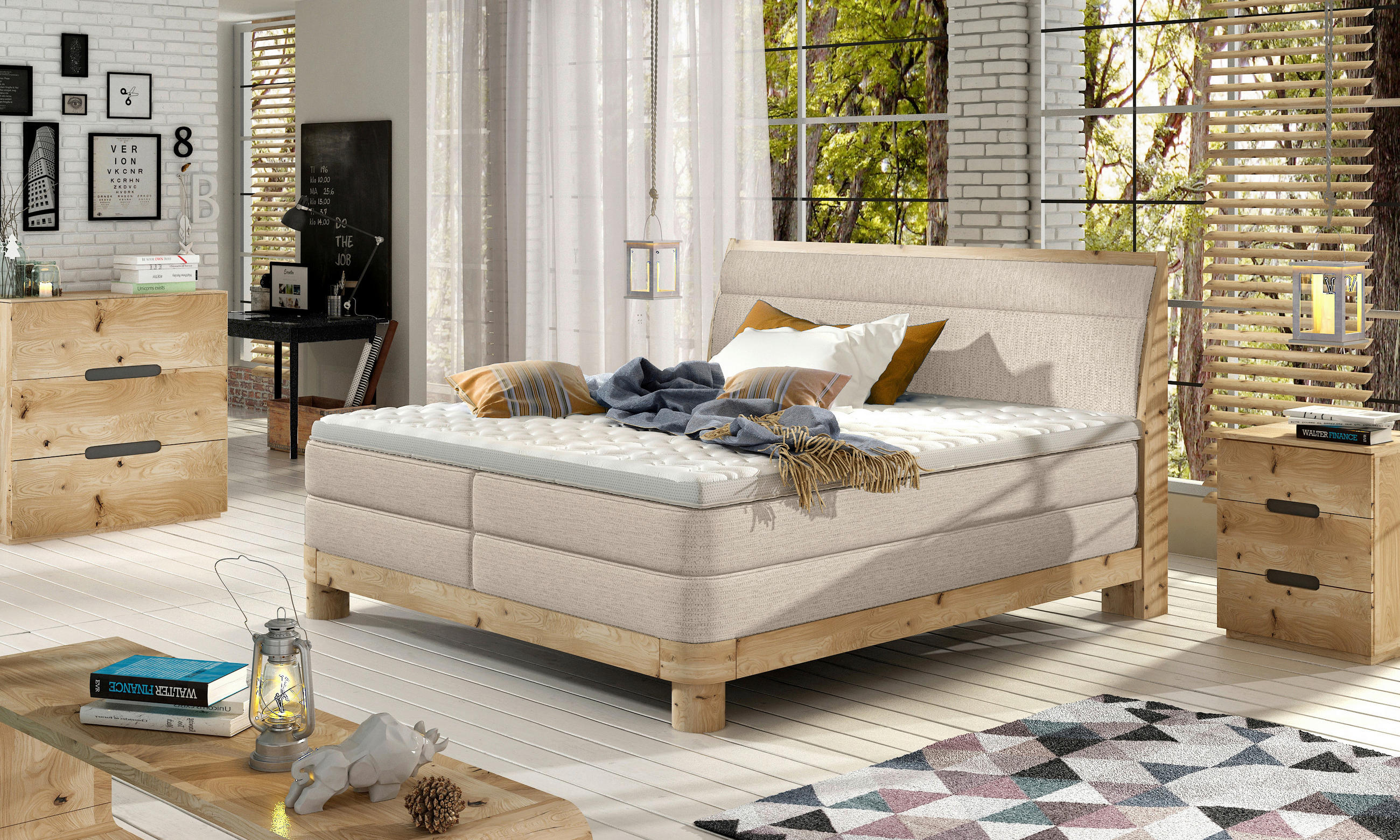 BOXSPRINGBETT 140/200 cm  in Beige  - Eichefarben/Beige, Natur, Holz/Textil (140/200cm) - Valnatura