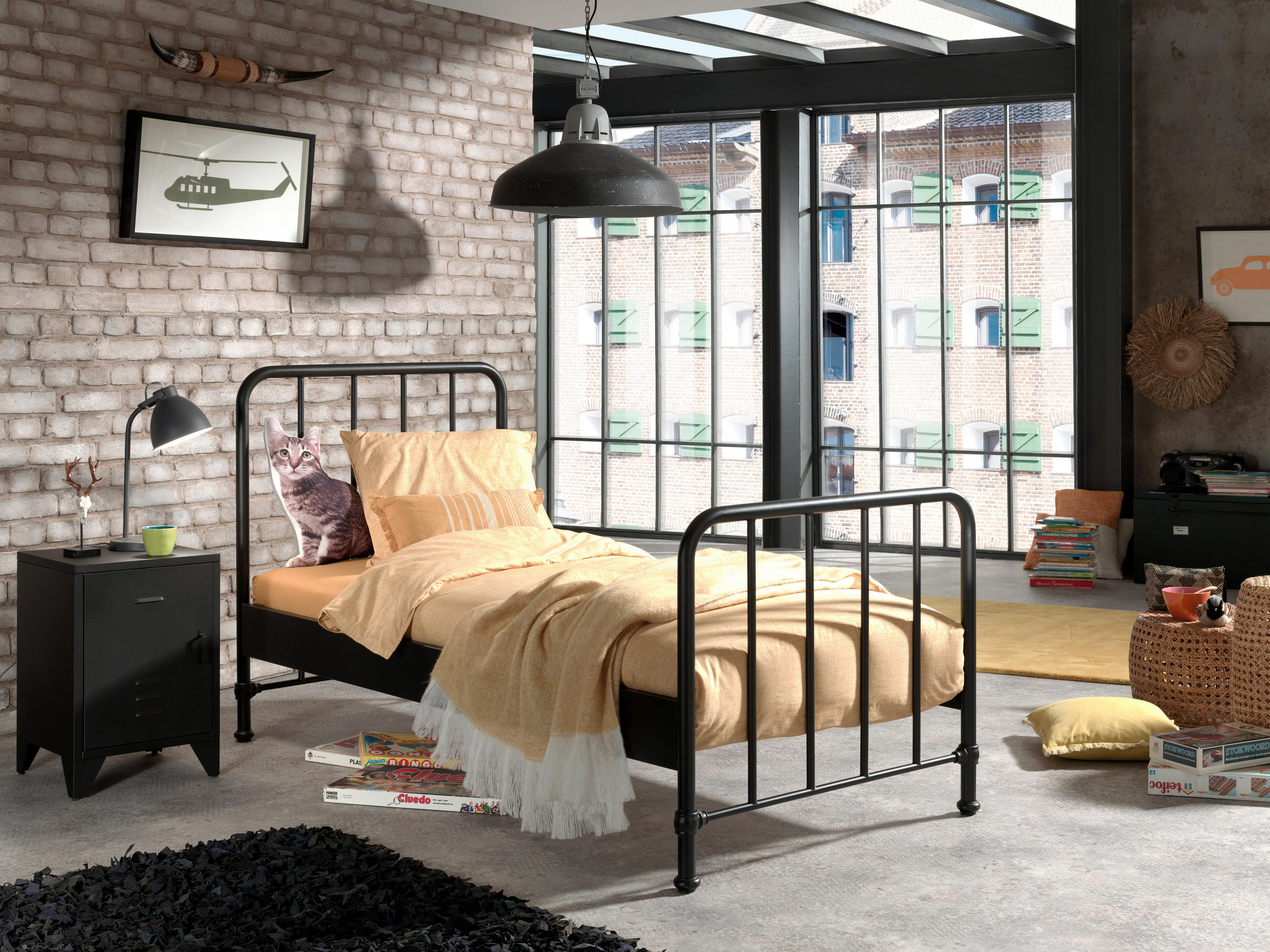 KINDER-/JUNIORBETT 90/200 cm  in Schwarz  - Schwarz, MODERN, Holz/Metall (90/200cm) - Vipack