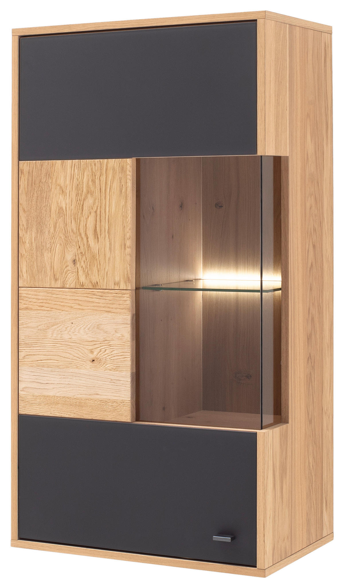 HÄNGEVITRINE in furniert, massiv Balkeneiche Anthrazit, Eiche Bianco  - Eiche Bianco/Anthrazit, Design, Glas/Holz (64/119/37cm) - MID.YOU