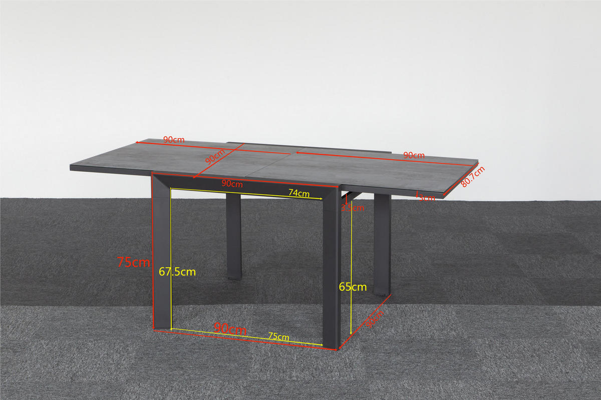 GARTENTISCH 90-180/90/75 cm Metall, Glas quadratisch  - Anthrazit/Grau, Design, Glas/Metall (90-180/90/75cm) - Ambia Garden