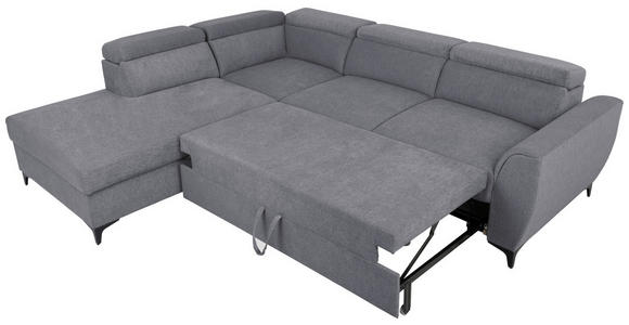 ECKSOFA Dunkelgrau Velours  inkl. Bettkasten, Schlaffunktion, Rücken echt, Kopfteilverstellung, Liegefläche im Originalstoff  - Dunkelgrau/Schwarz, KONVENTIONELL, Textil/Metall (217/255cm) - Carryhome