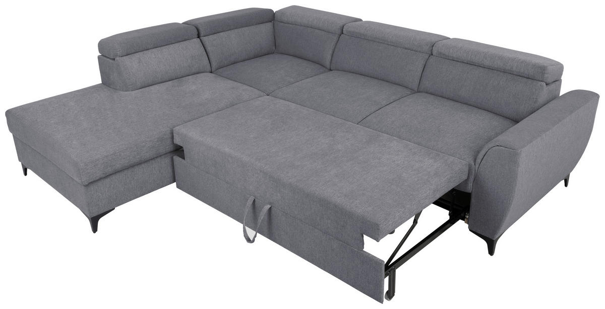 ECKSOFA in Velours Dunkelgrau  - Dunkelgrau/Schwarz, Konventionell, Textil/Metall (217/255cm) - MID.YOU
