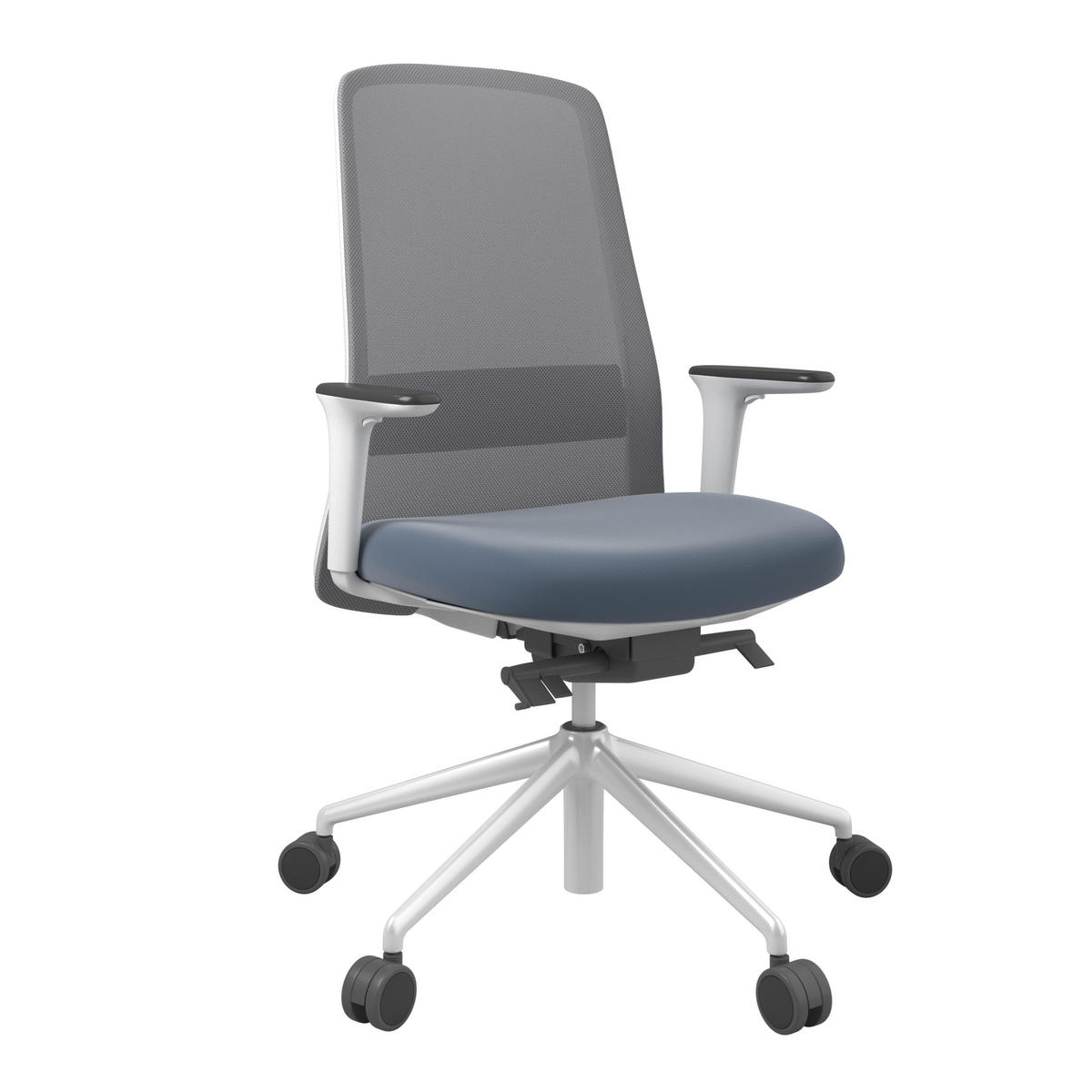 DREHSTUHL Lederlook Grau, Weiß, Petrol  - Petrol/Weiß, MODERN, Kunststoff/Textil (70/103-115/70cm)