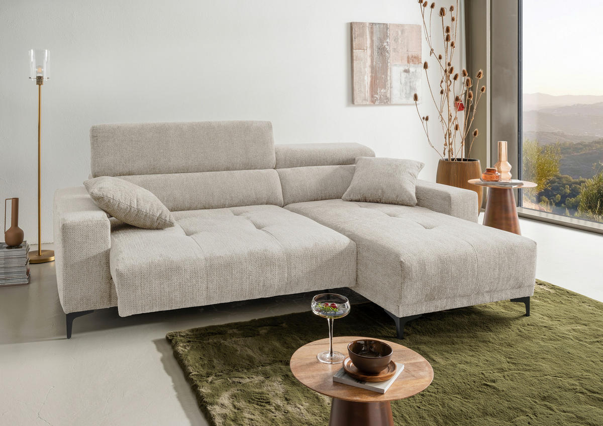 ECKSOFA Chenille Naturfarben  - Schwarz/Naturfarben, Basics, Textil/Metall (250/183cm) - Livetastic