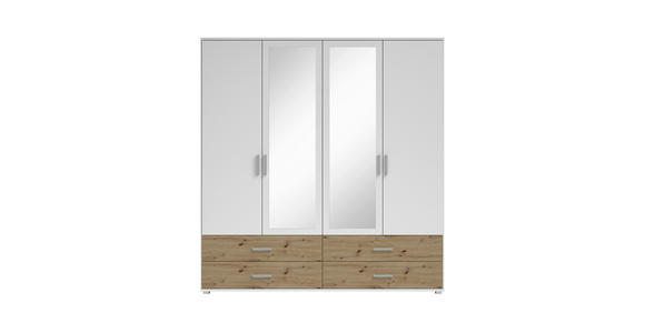 KLEIDERSCHRANK  in Weiß, Eiche Artisan  - Alufarben/Weiß, KONVENTIONELL, Glas/Holzwerkstoff (180/190/51cm) - Carryhome