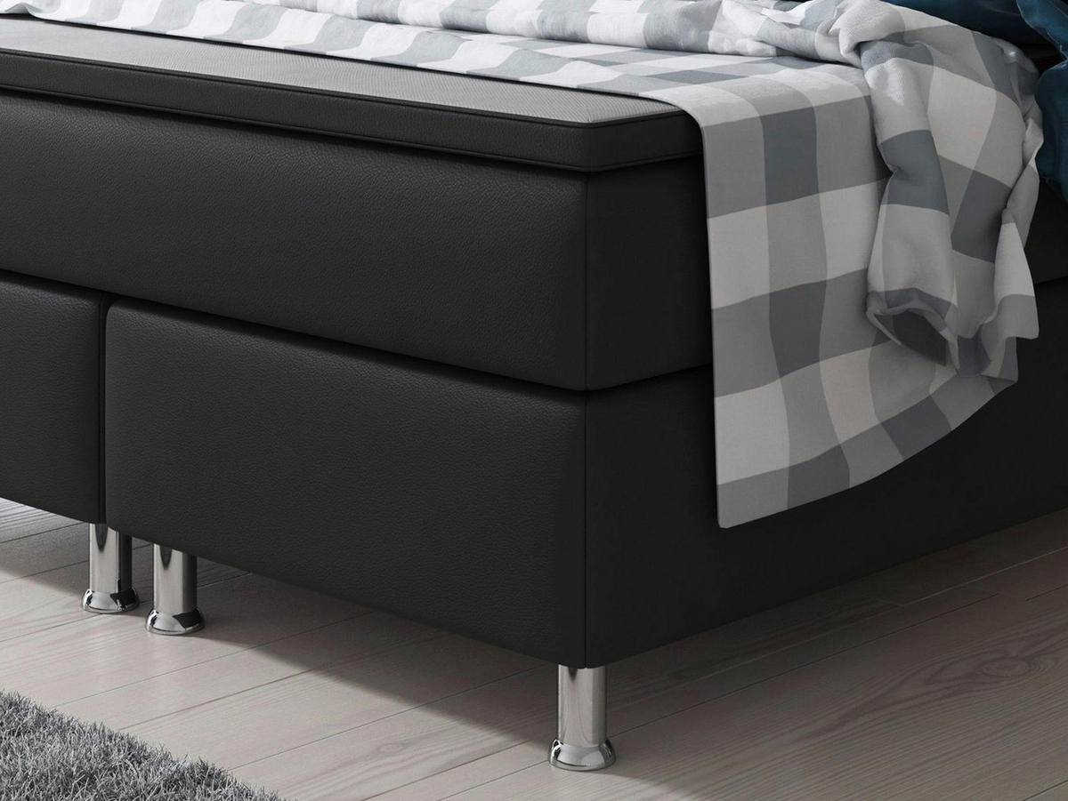 BOXSPRINGBETT  in Schwarz, Matratze, gepolstertes Kopfteil, Topper, Matratzen, H3 + H3 = fest  - Silberfarben/Schwarz, KONVENTIONELL, Leder/Textil (140/115/210cm) - MID.YOU