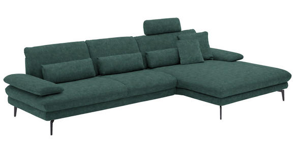 ECKSOFA in Velours Blau, Grün 310/180 cm - Blau/Schwarz, Design, Textil/Metall (310/180cm) - Dieter Knoll