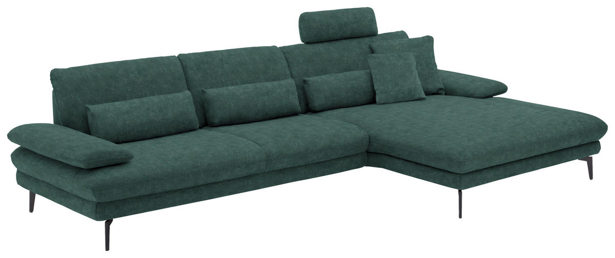 ECKSOFA in Velours Blau, Grün  310/180 cm  - Blau/Schwarz, Design, Textil/Metall (310/180cm) - Dieter Knoll