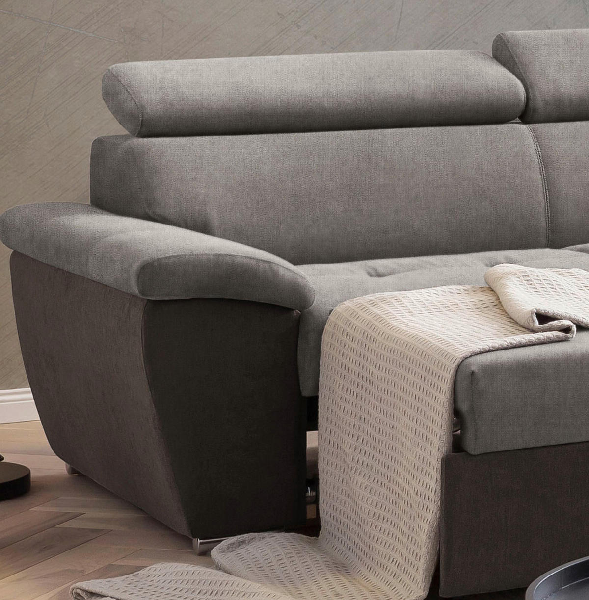 ECKSOFA in Mikrofaser Schwarz, Dunkelbraun  - Chromfarben/Dunkelbraun, Design, Textil/Metall (262/216cm) - Livetastic