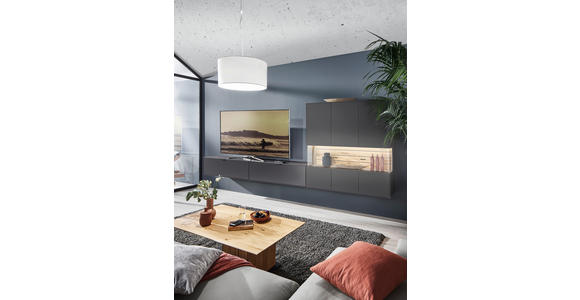 WOHNWAND in Graphitfarben 348,8/175,7/37,1 cm - Graphitfarben/Grau, Design, Glas/Holzwerkstoff (348,8/175,7/37,1cm) - Dieter Knoll