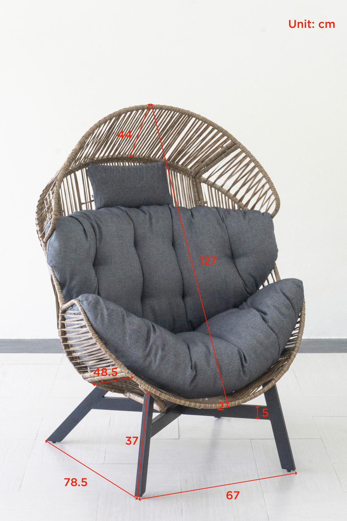 LOUNGESESSEL Grau, Naturfarben, Schwarz Stahl  - Schwarz/Naturfarben, Design, Kunststoff/Textil (101/140/96cm) - Ambia Garden