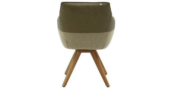 ARMLEHNSTUHL in Flachgewebe Echtleder naturbelassen - Eichefarben/Beige, Design, Leder/Holz (62/85/67cm) - Ambiente