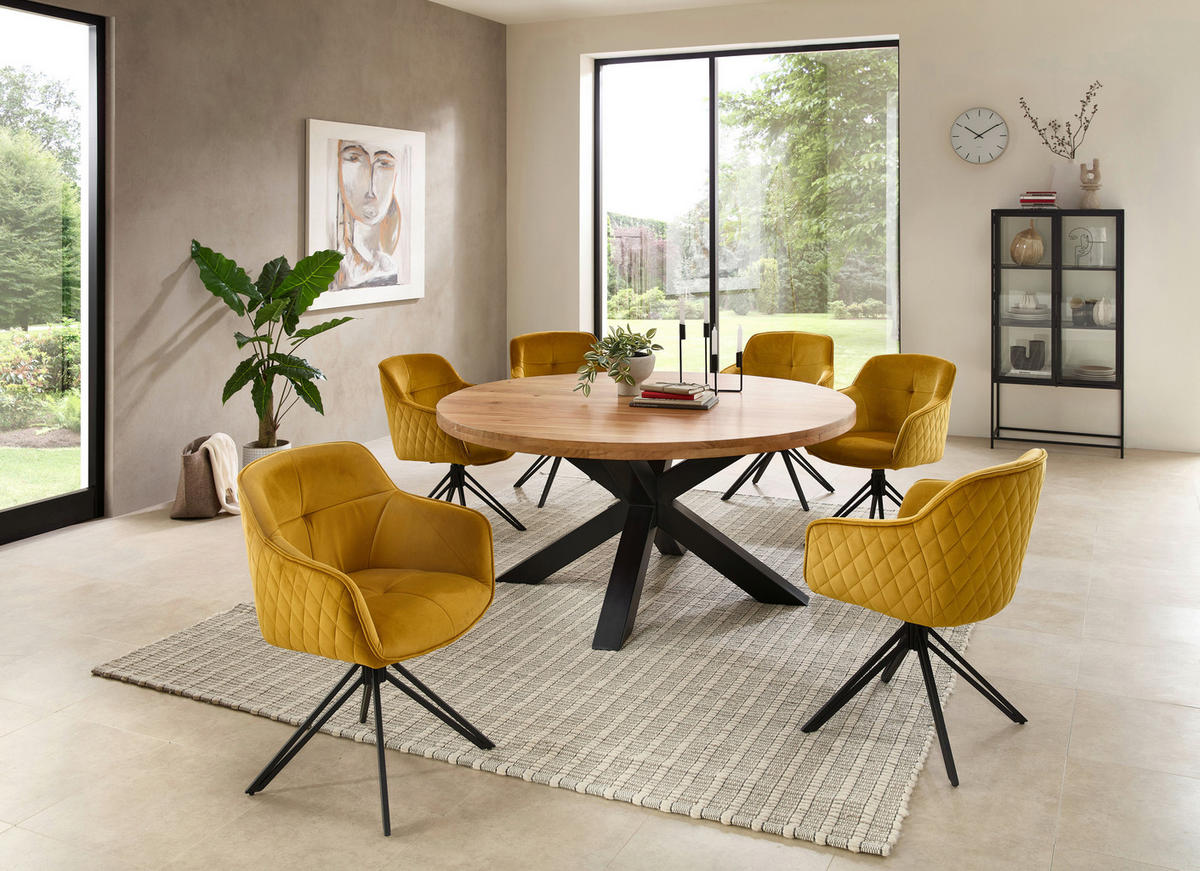ESSTISCH in Holz, Metall 160/160/75 cm   - Schwarz/Akaziefarben, Modern, Holz/Metall (160/160/75cm) - Livetastic