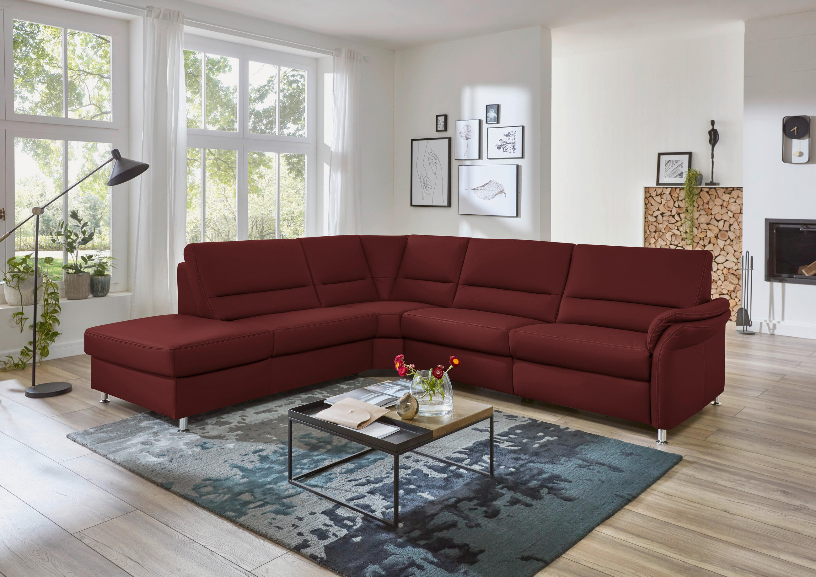 ECKSOFA in Echtleder Brombeere  - Brombeere/Beige, Design, Leder/Metall (249/288cm) - Beldomo Premium