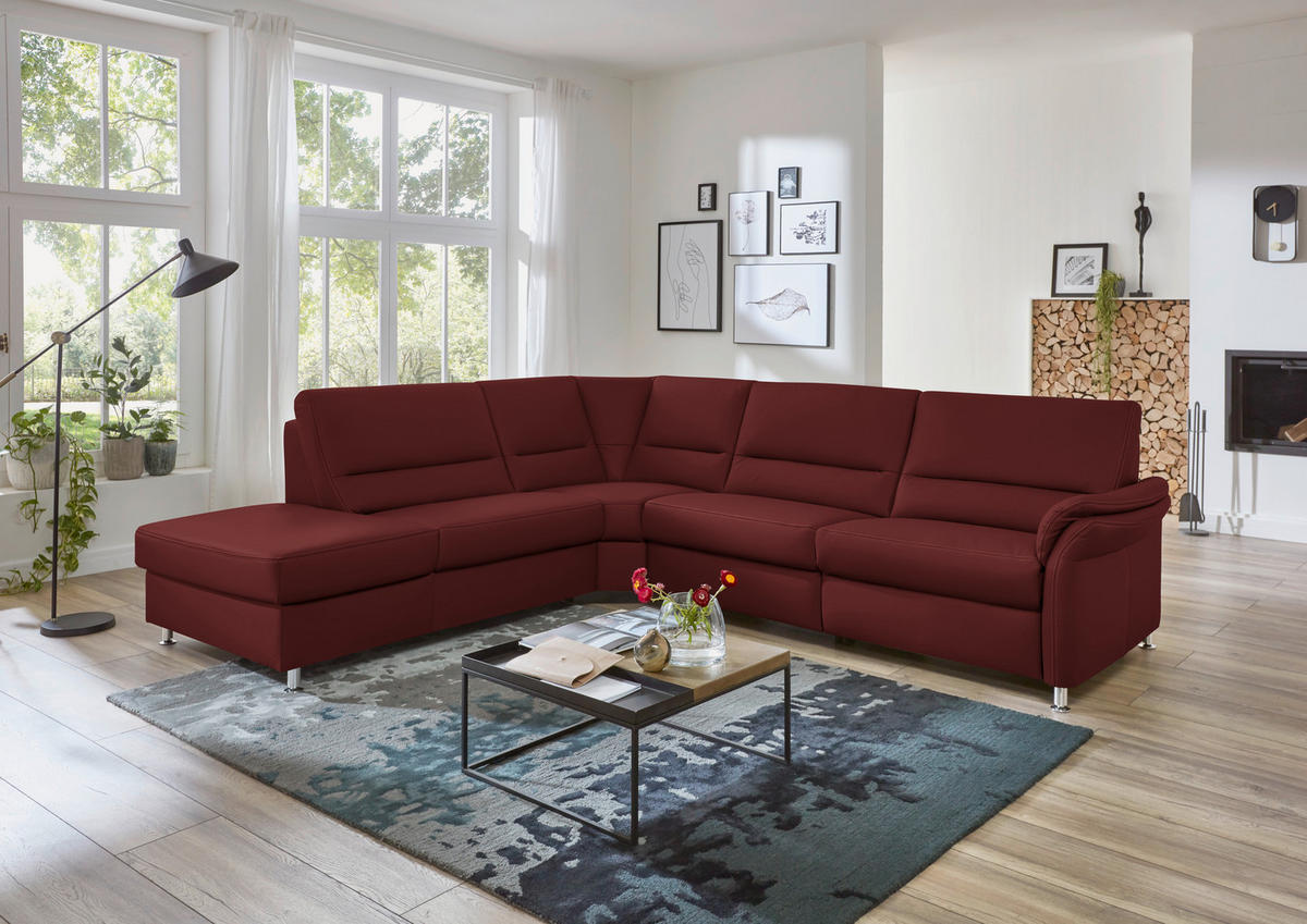 ECKSOFA in Echtleder Brombeere  - Brombeere/Beige, Design, Leder/Metall (249/288cm) - Beldomo Premium